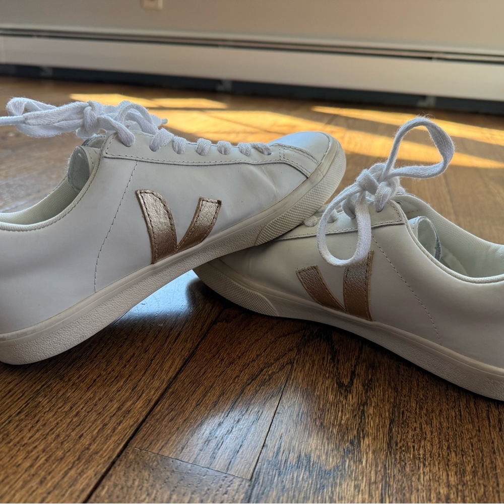 Veja White and Gold Sneakers - Picture 3 of 10
